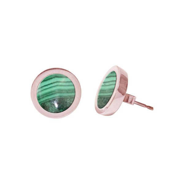 Rose Gold Malachite Round Stud Earrings