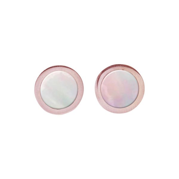 Rose Gold Mother of Pearl Round Stud Earrings