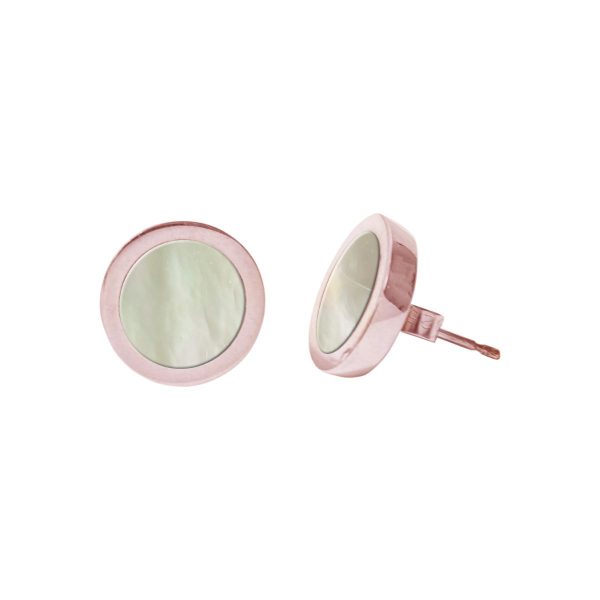 Rose Gold Mother of Pearl Round Stud Earrings