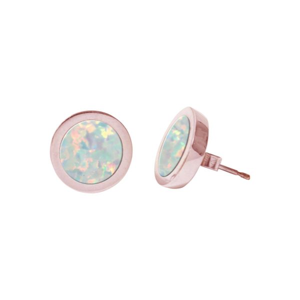 Rose Gold Opalite Sun Ice Round Stud Earrings