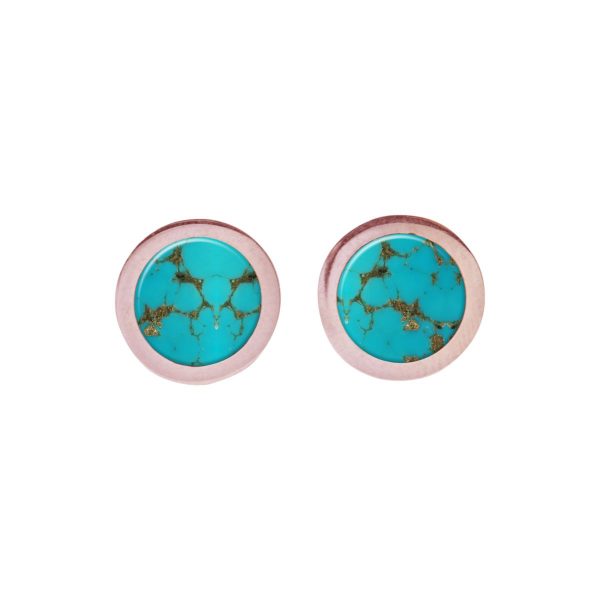 Rose Gold Turquoise Round Stud Earrings