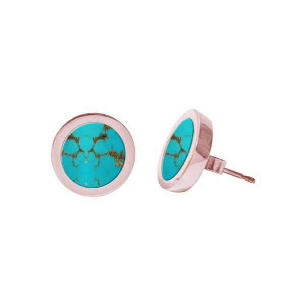 Rose Gold Turquoise Round Stud Earrings