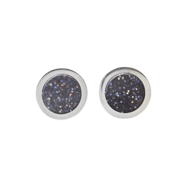 Silver Blue Goldstone Round Stud Earrings