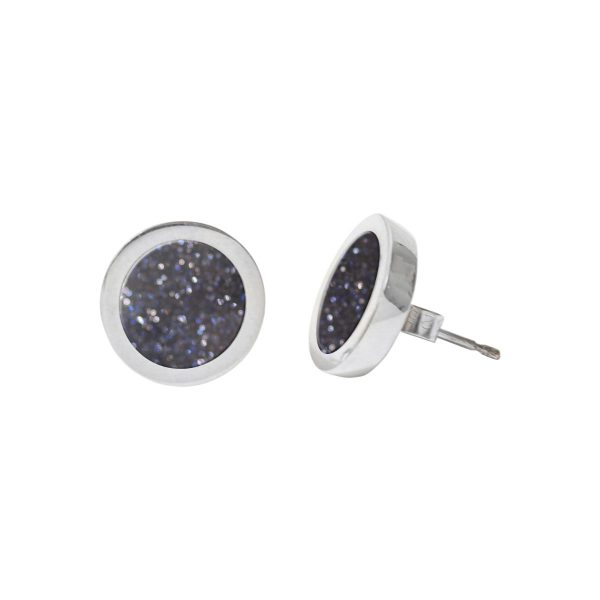 Silver Blue Goldstone Round Stud Earrings