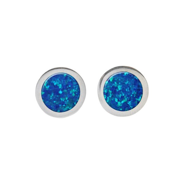 Silver Opalite Cobalt Blue Round Stud Earrings