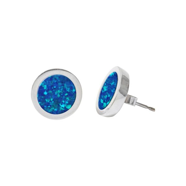 Silver Opalite Cobalt Blue Round Stud Earrings