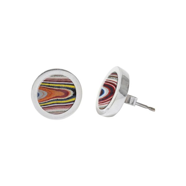 Silver Fordite Round Stud Earrings