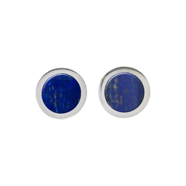 Silver Lapis Round Stud Earrings