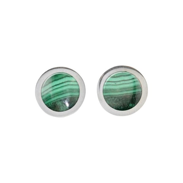 Silver Malachite Round Stud Earrings