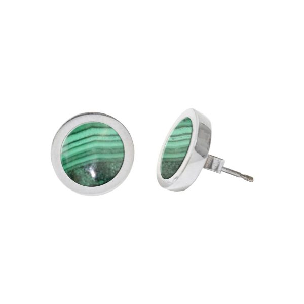 Silver Malachite Round Stud Earrings