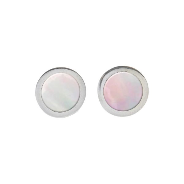 Silver Mother of Pearl Round Stud Earrings