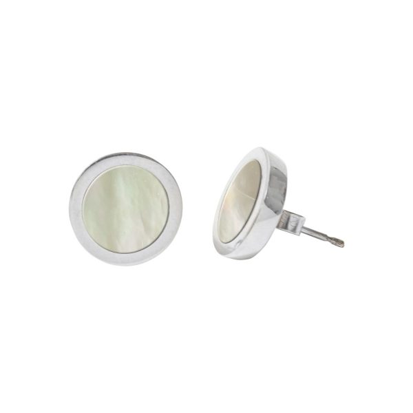 Silver Mother of Pearl Round Stud Earrings