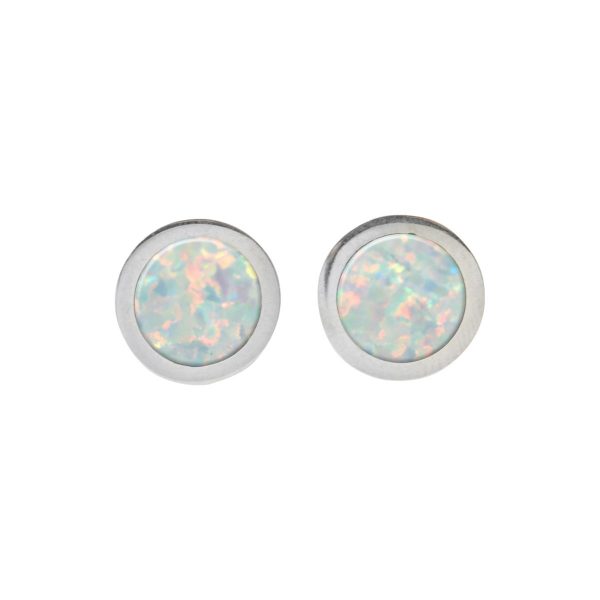 Silver Opalite Sun Ice Round Stud Earrings