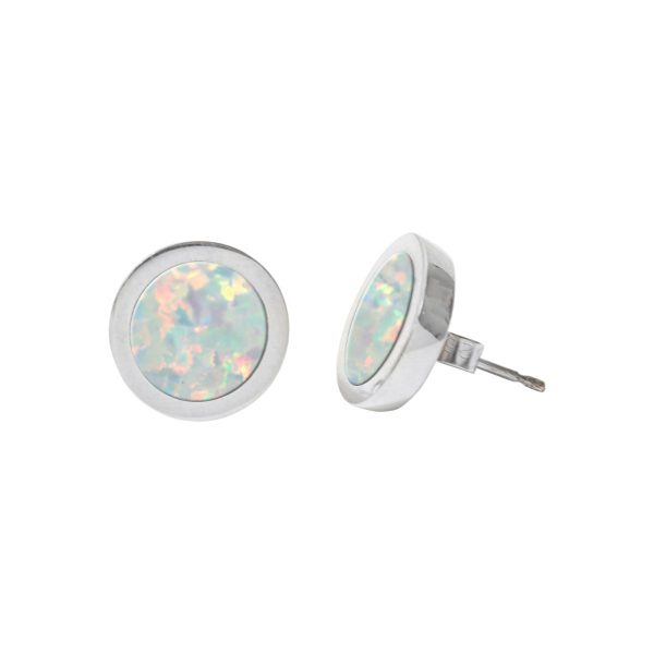 Silver Opalite Round Stud Earrings