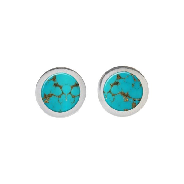 Silver Turquoise Round Stud Earrings