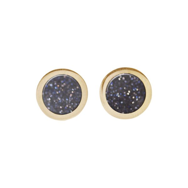 Gold Blue Goldstone Round Stud Earrings