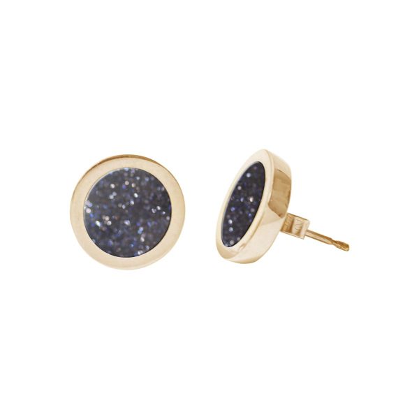 Gold Blue Goldstone Round Stud Earrings