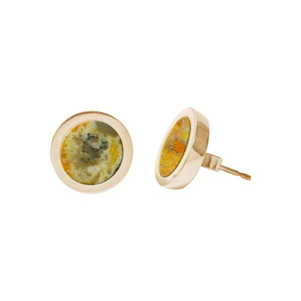 Gold Bumblebee Jasper Round Stud Earrings