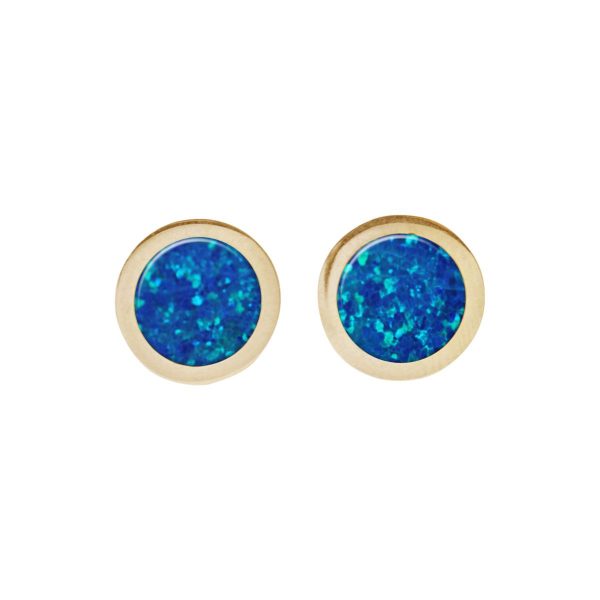 Gold Cobalt Blue Opalite Round Stud Earrings