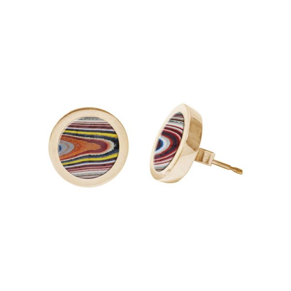 Gold Fordite Round Stud Earrings