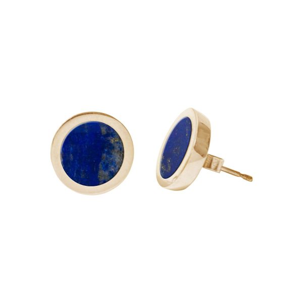 Gold Lapis Round Stud Earrings