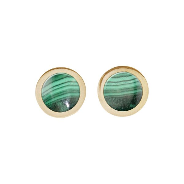 Gold Malachite Round Stud Earrings