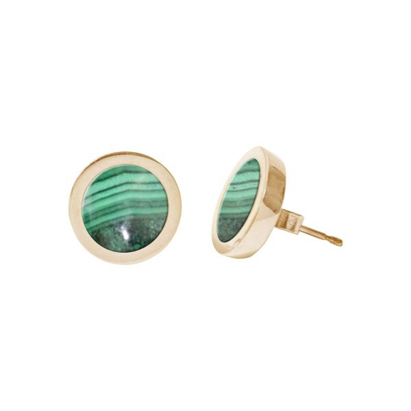 Gold Malachite Round Stud Earrings