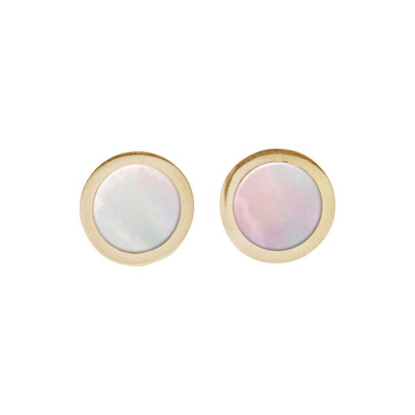 Gold Mother of Pearl Round Stud Earrings