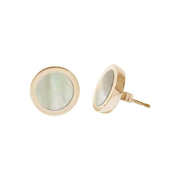 Gold Mother of Pearl Round Stud Earrings