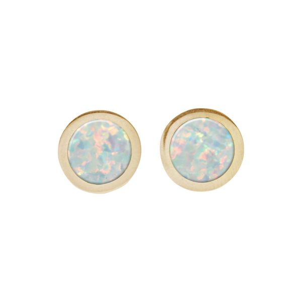 Gold Opalite Sun Ice Round Stud Earrings