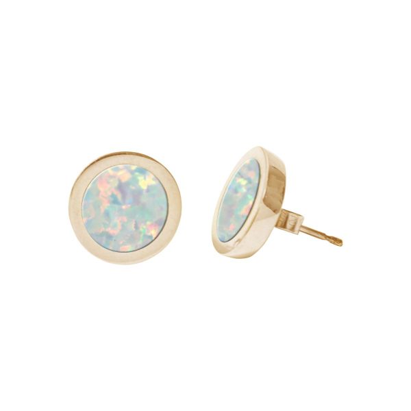 Gold Opalite Sun Ice Round Stud Earrings