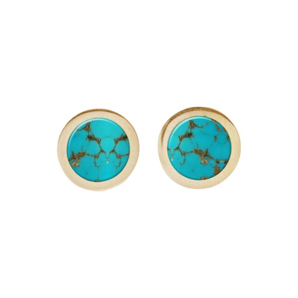 Gold Turquoise Round Stud Earrings