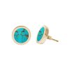 Gold Turquoise Round Stud Earrings