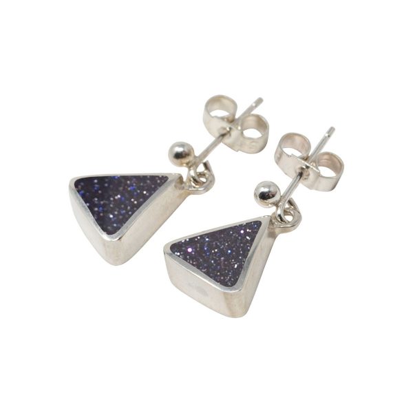 White Gold Blue Goldstone Triangular Drop Earrings