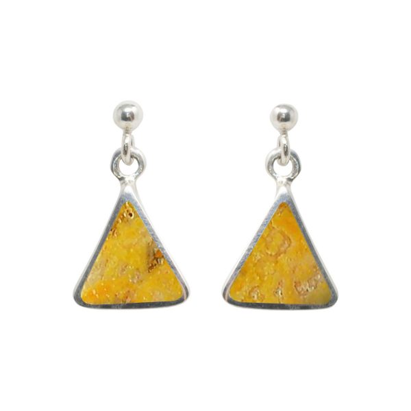 White Gold Bumblebee Jasper Triangular Drop Earrings