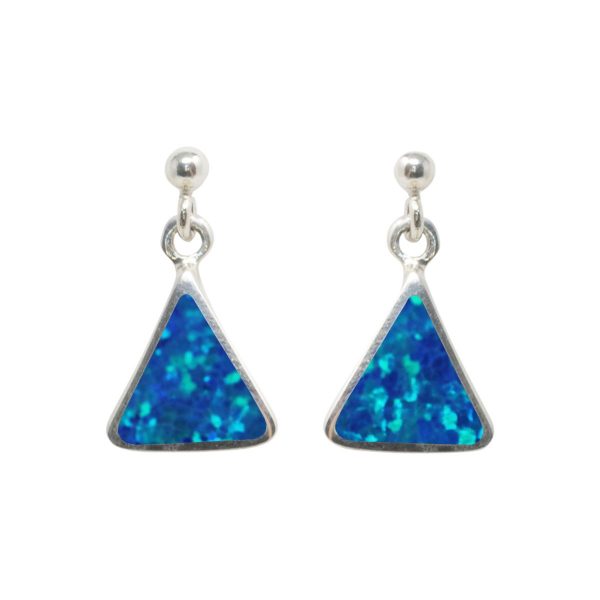 White Gold Opalite Cobalt Blue Triangular Drop Earrings
