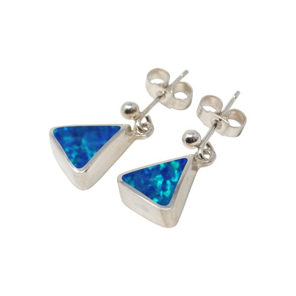 White Gold Opalite Cobalt Blue Triangular Drop Earrings