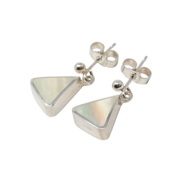 White Gold Mother of Pearl Triangular Drop Earrings