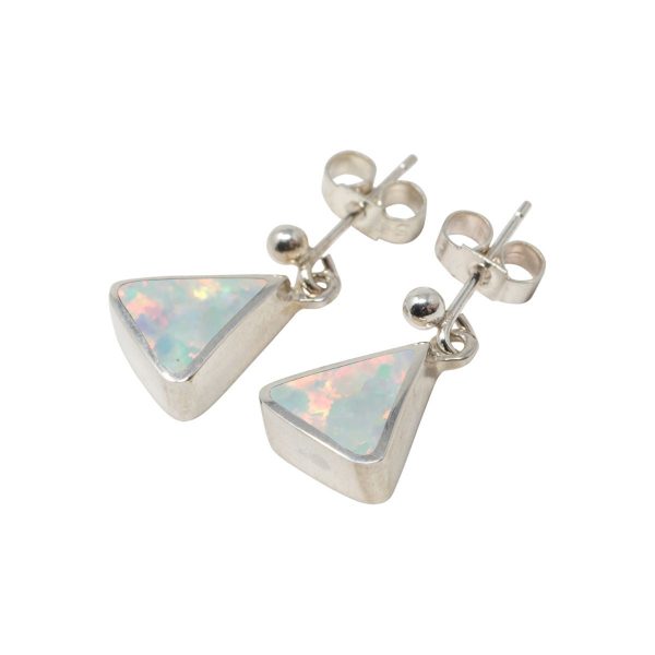 White Gold Opalite Sun Ice Triangular Drop Earrings