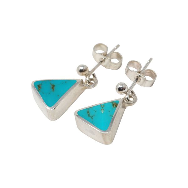 White Gold Turquoise Triangular Drop Earrings