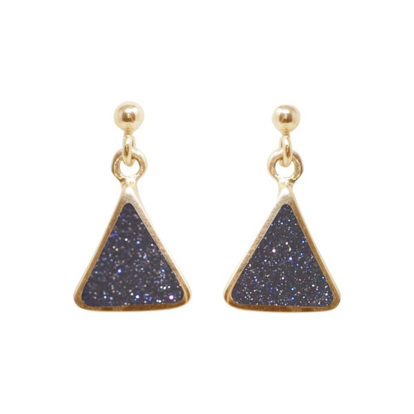 Gold Blue Goldstone Drop Earrings