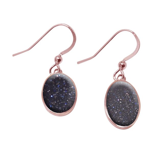 Rose Gold Blue Goldstone Oval Drop Earrings