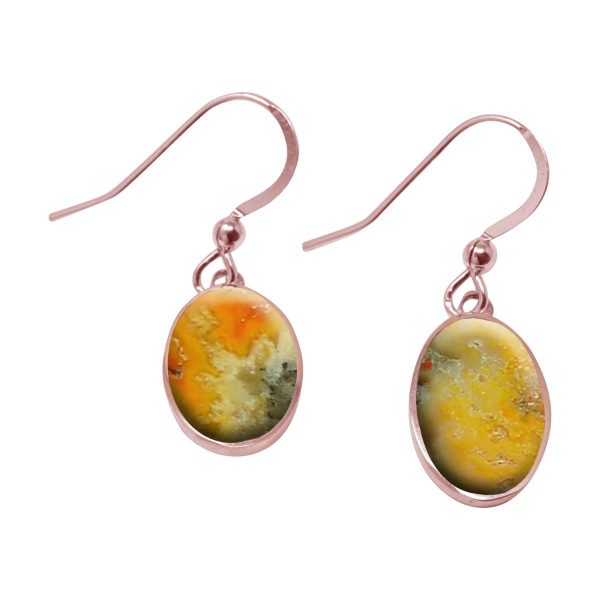 Rose Gold Bumblebee Jasper Oval Drop Earrings