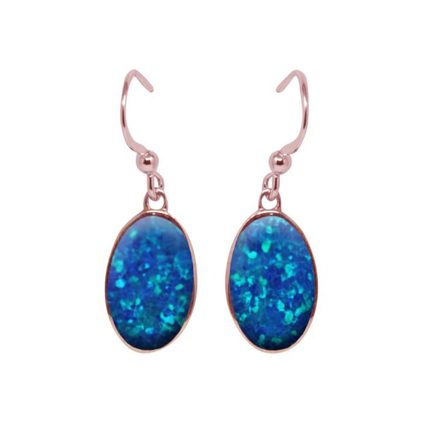 Rose Gold Opalite Cobalt Blue Oval Drop Earrings