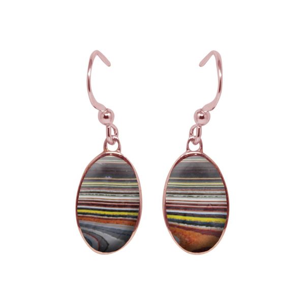 Rose Gold Fordite Oval Drop Earrings