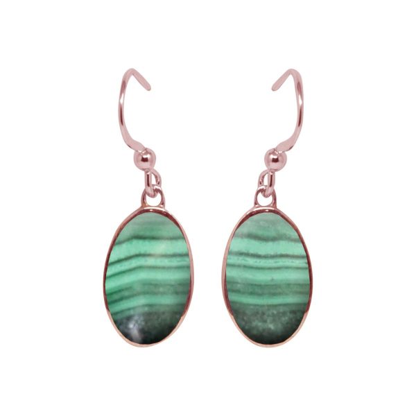 Rose Gold Malachite Oval Drop Earrings