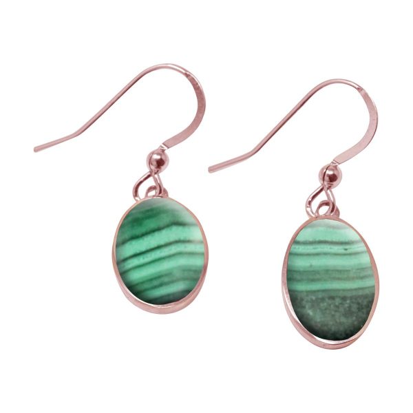 Rose Gold Malachite Oval Drop Earrings