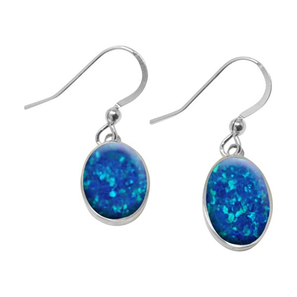 Silver Opalite Cobalt Blue Oval Drop Earrings