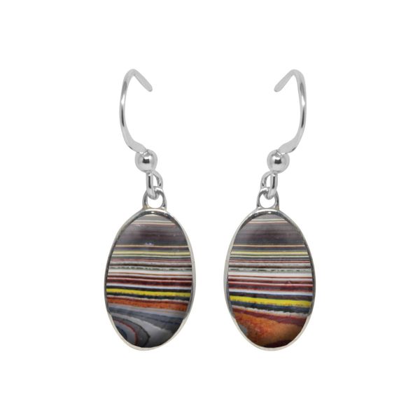 Silver Fordite Oval Drop Earrings