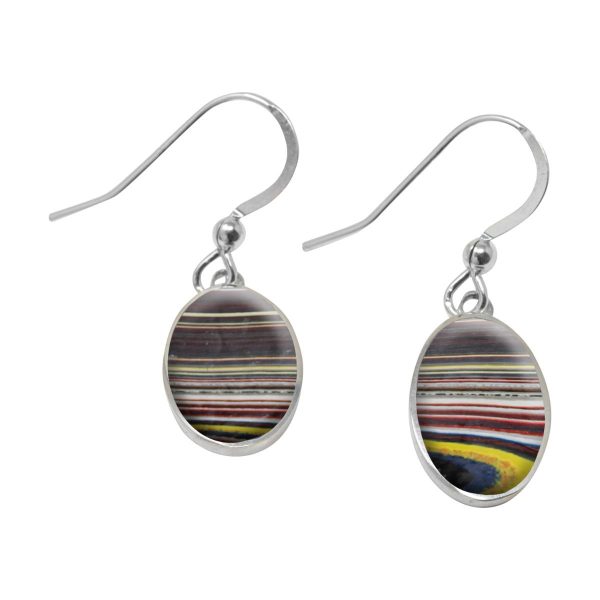 Silver Fordite Oval Drop Earrings